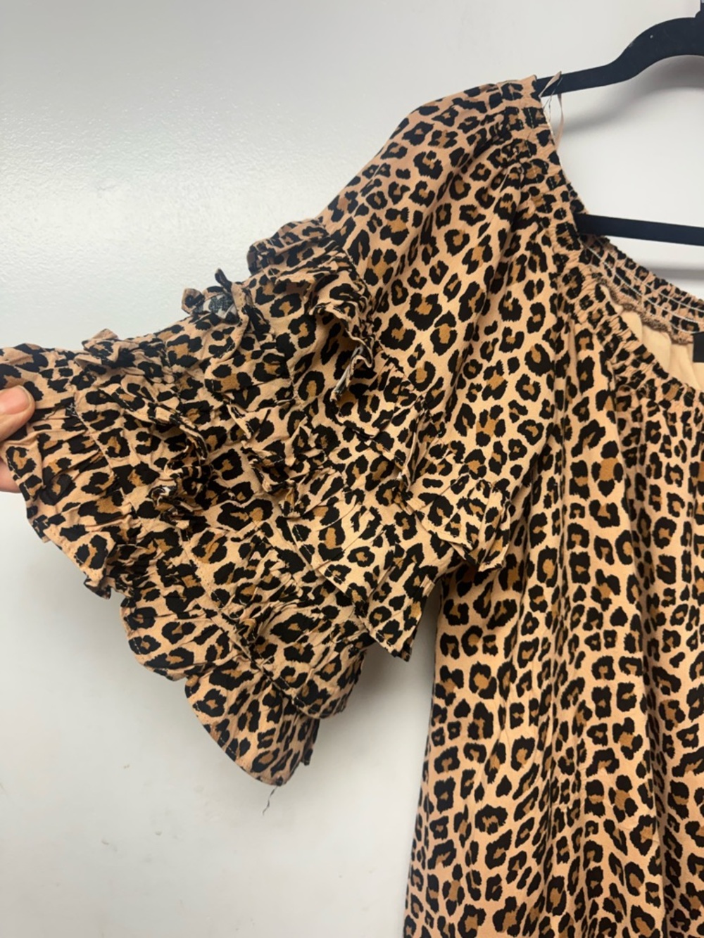 VICI Leopard Print Ruffle Sleeve Mini Dress Womens Large Boho Tiered Babydoll A8 - Picture 6 of 9